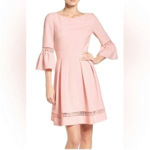 Eliza J. Pink fit & flare bell sleeve cocktail dress